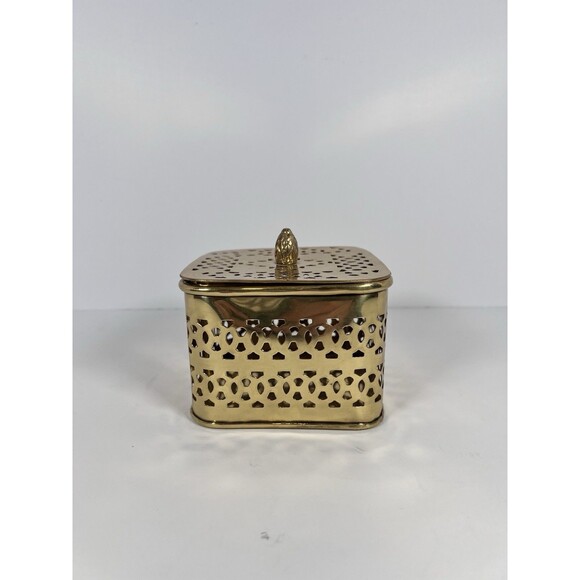 Brass Oriental Cricket Box Cage Pierced Cut Out Metal Art 3.5”X 4” Trinket Box - Picture 1 of 8